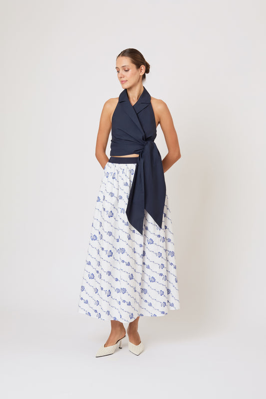 Easy Does It Skirt in Winding Vines Embroidered Poplin