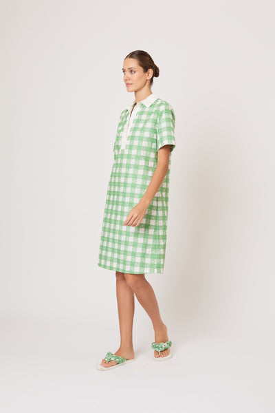 rugby dress Mini Rugby Dress in Picnic Embroidered Gingham Grass Green / XL
