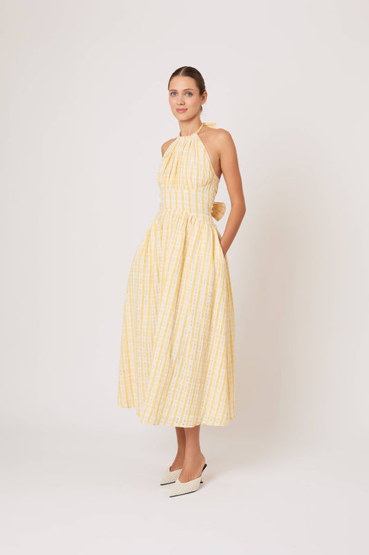 Halter in the Name of Love in Seersucker Check Yellow