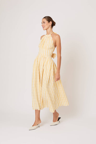 yellow gingham halter dress Yellow Gingham Halter Dress With Tiered Skirt