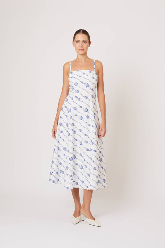Drop Me a Note Dress in Winding Vines Embroidered Poplin