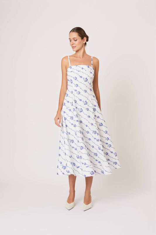 Drop Me a Note Dress in Winding Vines Embroidered Poplin