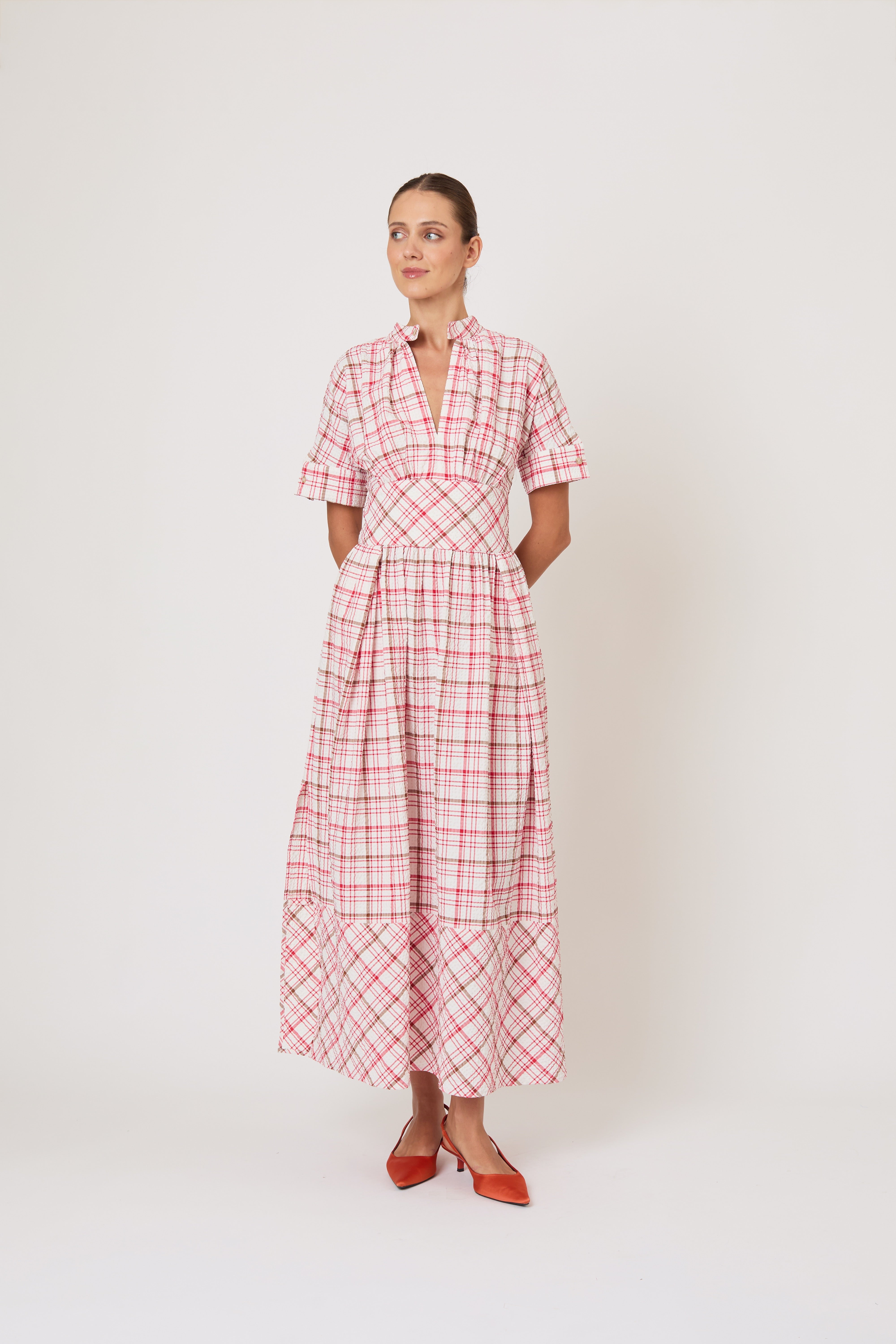 Drop Me a Note Dress in Seersucker Check – Rosie Assoulin