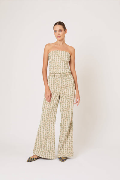 Paneled & Piped Flare Pant in English Floral Jacquard