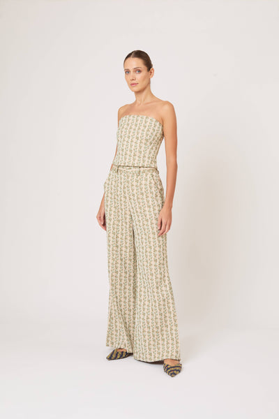 Paneled & Piped Flare Pant in English Floral Jacquard