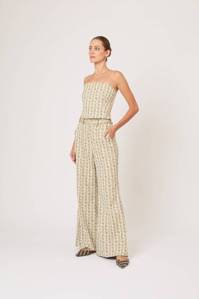 Paneled & Piped Flare Pant in English Floral Jacquard