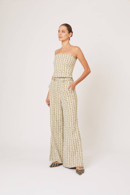 Paneled & Piped Flare Pant in English Floral Jacquard