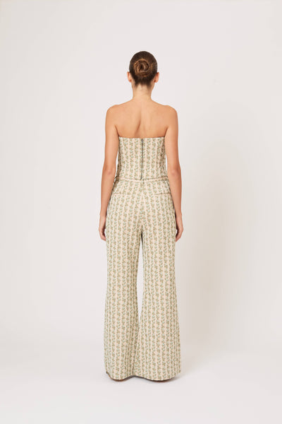 Paneled & Piped Flare Pant in English Floral Jacquard