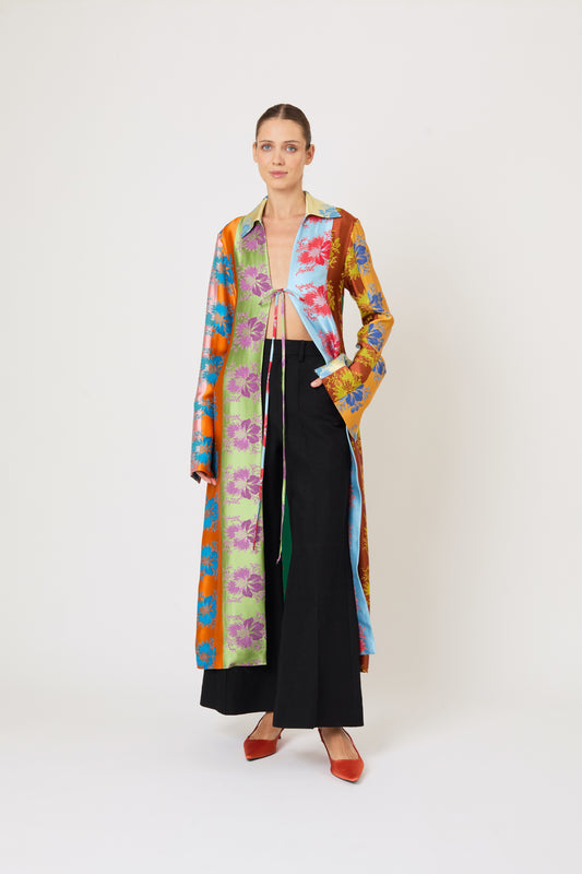 Paneled & Piped Flare Pant in Ridged Linen