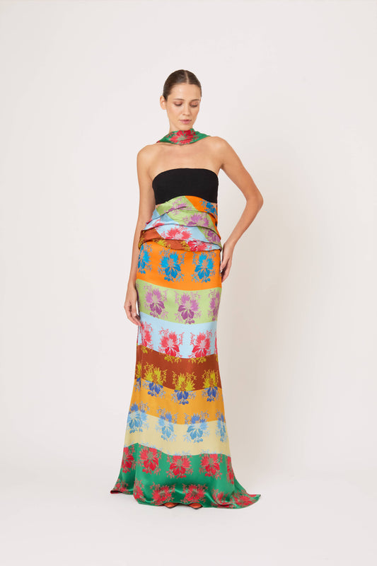 From the Front to Back Top in Hibiscus Jacquard Silk Stripe