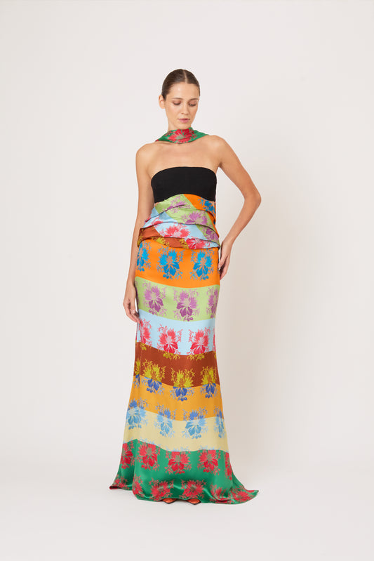 Slippery When Wet Skirt in Hibiscus Jacquard Silk Stripe