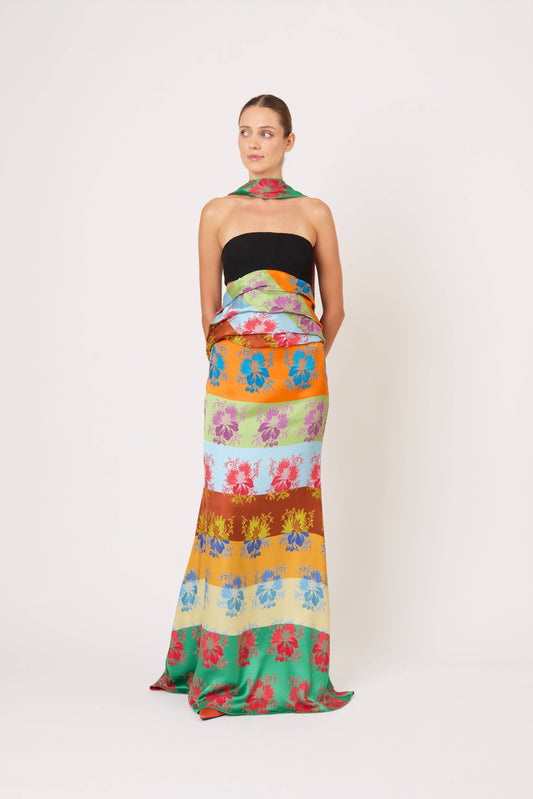 From the Front to Back Top in Hibiscus Jacquard Silk Stripe