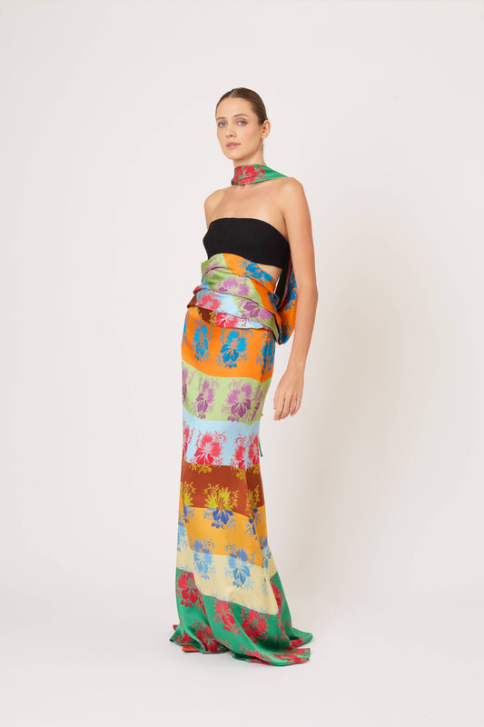 From the Front to Back Top in Hibiscus Jacquard Silk Stripe