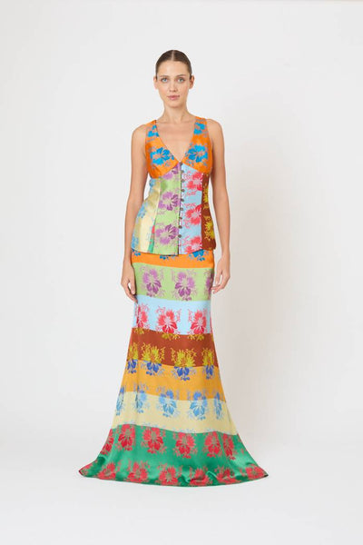 Row, Row, Row Your Buttons Tank in Hibiscus Jacquard Silk Stripe