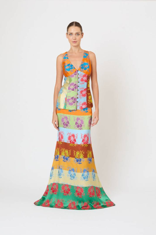 Row, Row, Row Your Buttons Tank in Hibiscus Jacquard Silk Stripe