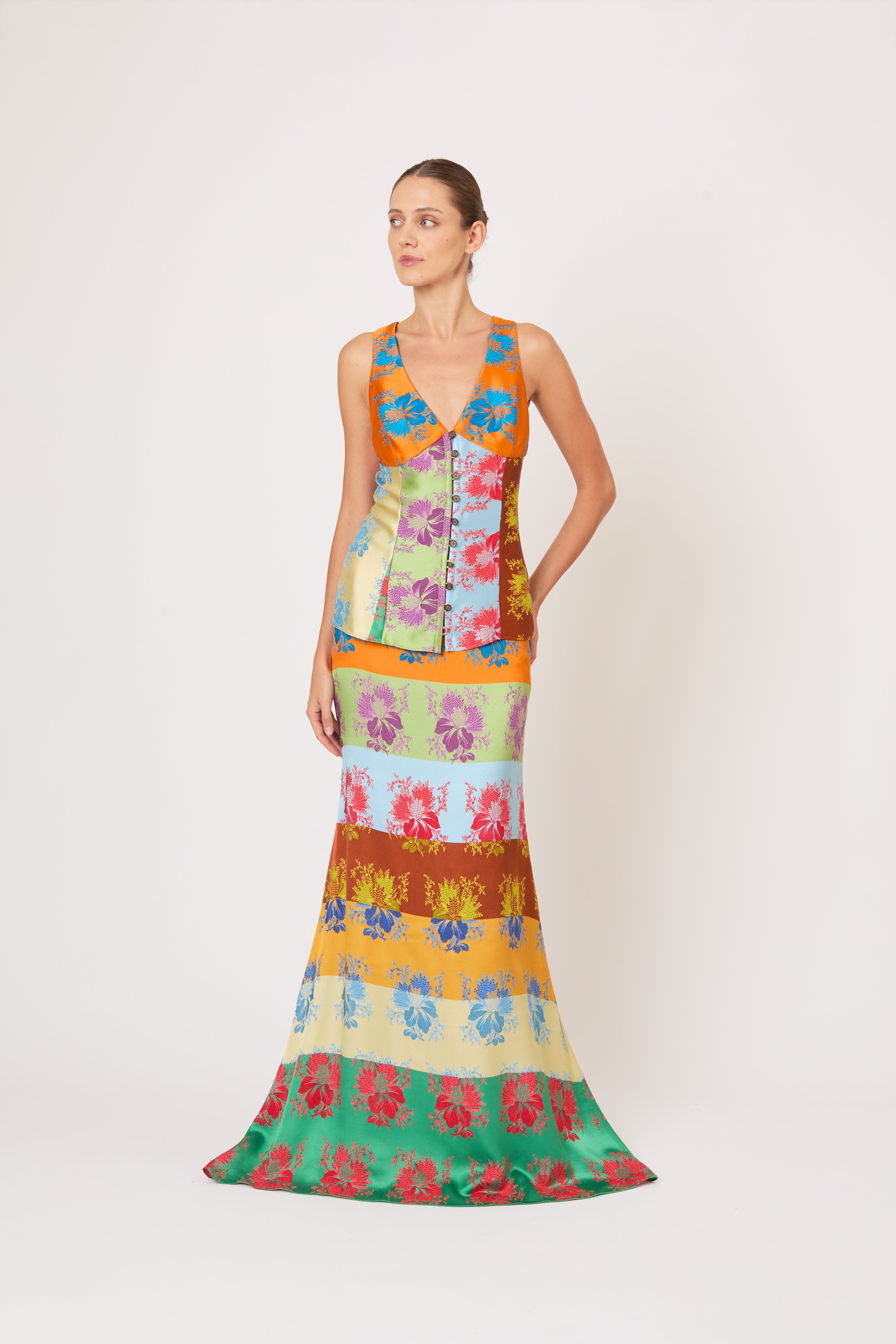 Slippery When Wet Skirt in Hibiscus Jacquard Silk Stripe – Rosie