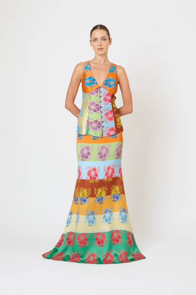 Row, Row, Row Your Buttons Tank in Hibiscus Jacquard Silk Stripe