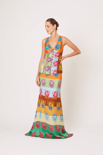 Row, Row, Row Your Buttons Tank in Hibiscus Jacquard Silk Stripe