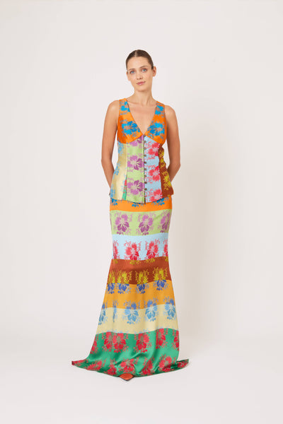 Row, Row, Row Your Buttons Tank in Hibiscus Jacquard Silk Stripe