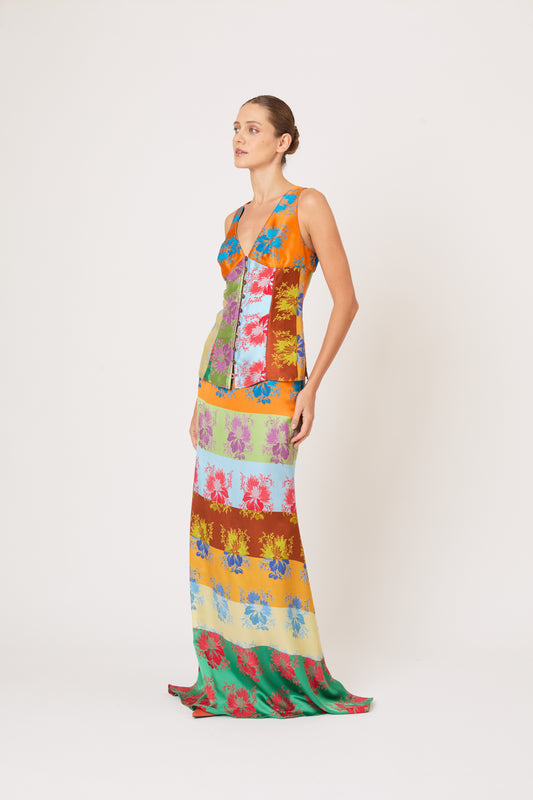 Slippery When Wet Skirt in Hibiscus Jacquard Silk Stripe