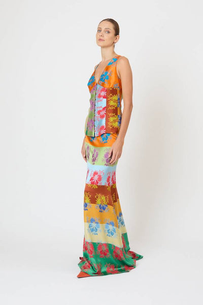 Row, Row, Row Your Buttons Tank in Hibiscus Jacquard Silk Stripe