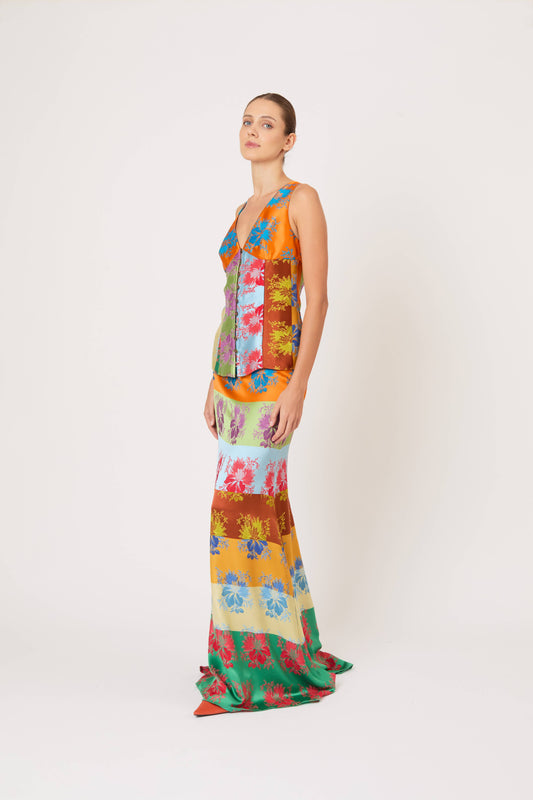 Row, Row, Row Your Buttons Tank in Hibiscus Jacquard Silk Stripe