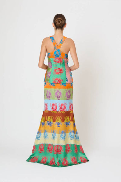 Row, Row, Row Your Buttons Tank in Hibiscus Jacquard Silk Stripe