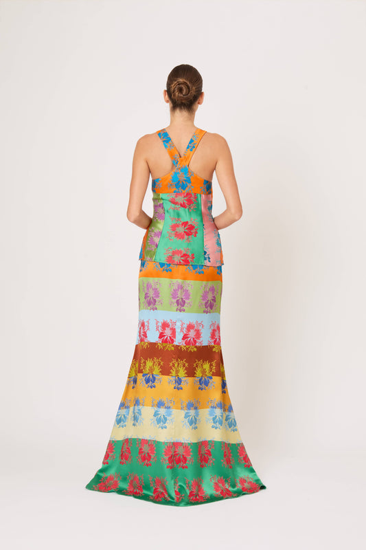 Row, Row, Row Your Buttons Tank in Hibiscus Jacquard Silk Stripe