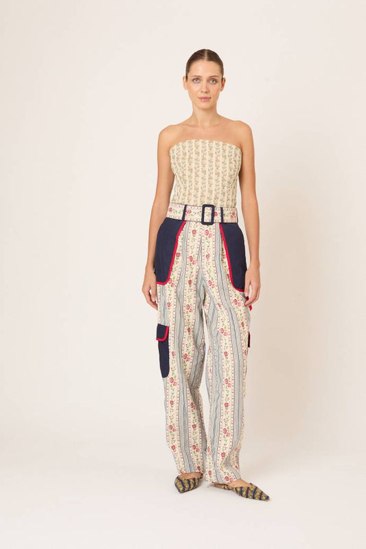 Belted Cargo Pants in Litchfield Floral Jacquard