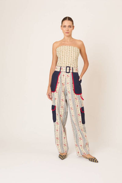 Belted Cargo Pants in Litchfield Floral Jacquard