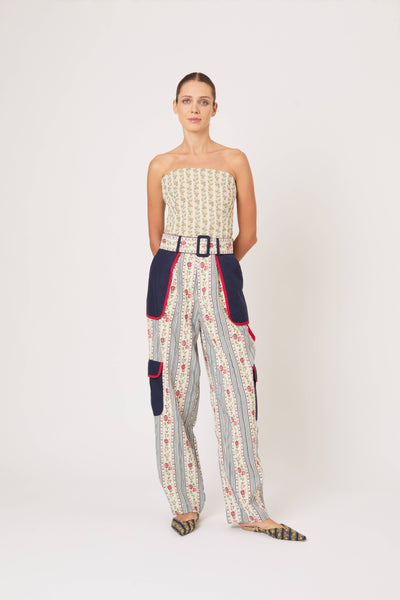 Belted Cargo Pants in Litchfield Floral Jacquard