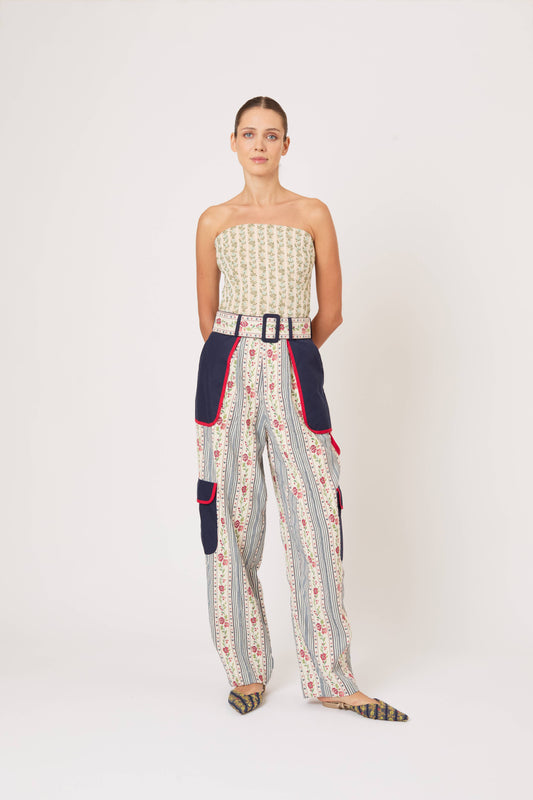 Belted Cargo Pants in Litchfield Floral Jacquard