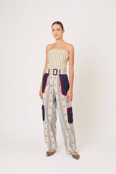 Belted Cargo Pants in Litchfield Floral Jacquard