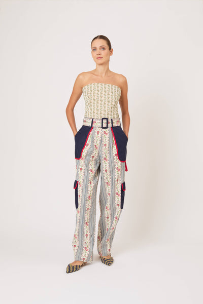 Belted Cargo Pants in Litchfield Floral Jacquard