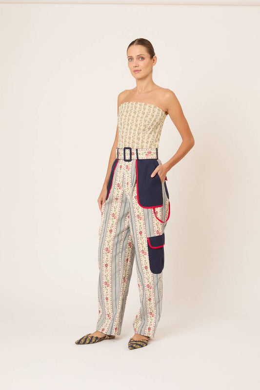 Belted Cargo Pants in Litchfield Floral Jacquard