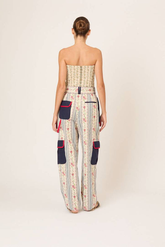 Belted Cargo Pants in Litchfield Floral Jacquard