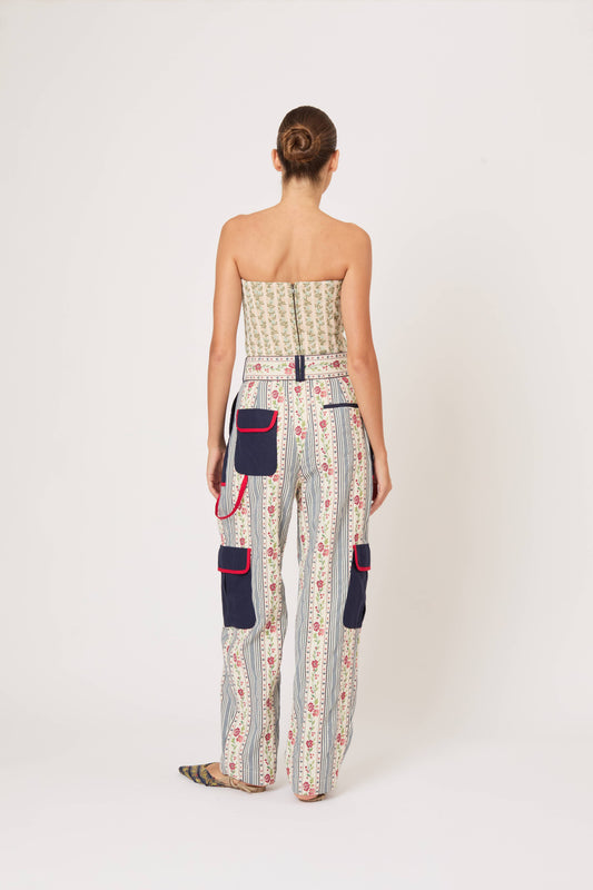 Belted Cargo Pants in Litchfield Floral Jacquard