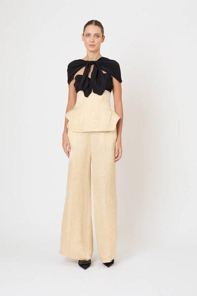 Paneled & Piped Flare Pant in Malta Linen Jacquard