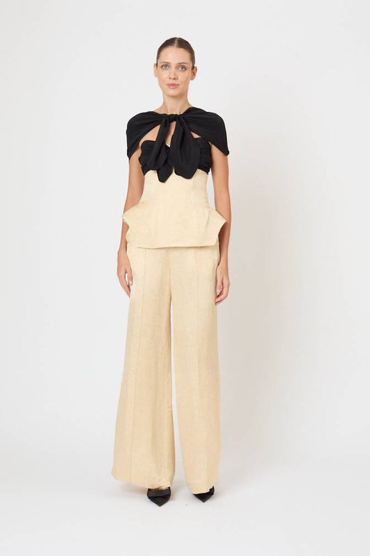 Paneled & Piped Flare Pant in Malta Linen Jacquard
