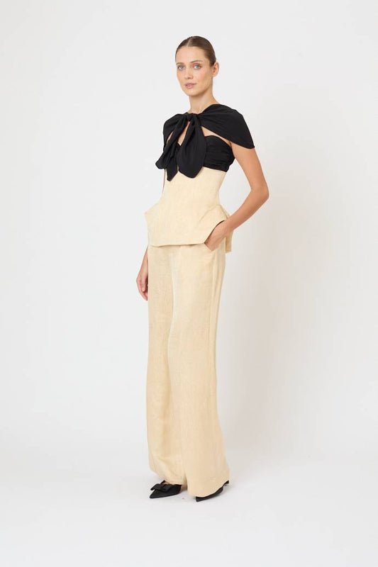 Paneled & Piped Flare Pant in Malta Linen Jacquard