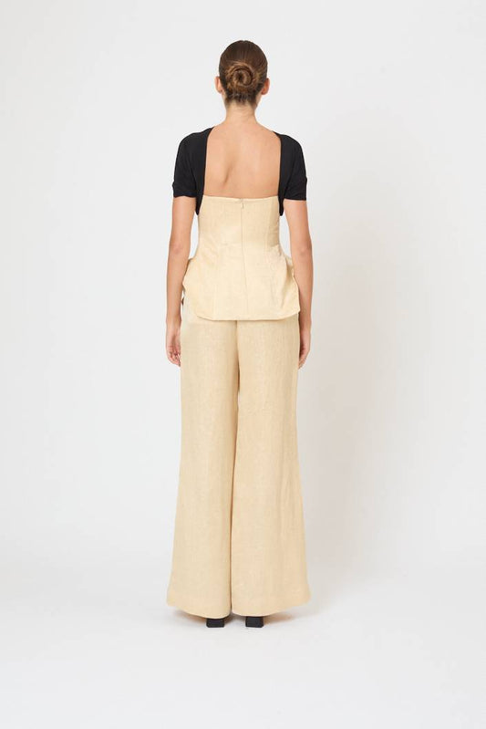 Paneled & Piped Flare Pant in Malta Linen Jacquard