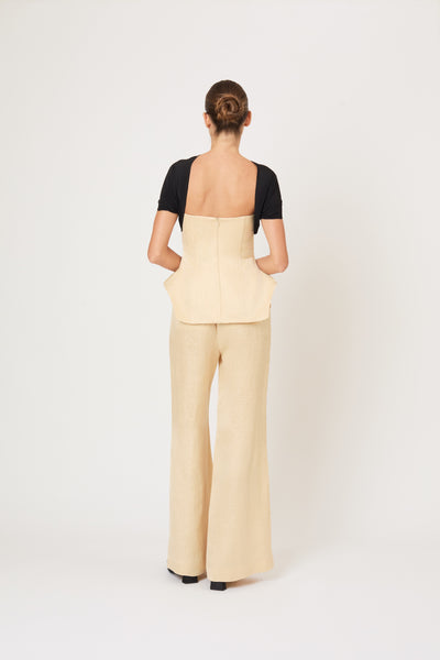 Paneled & Piped Flare Pant in Malta Linen Jacquard