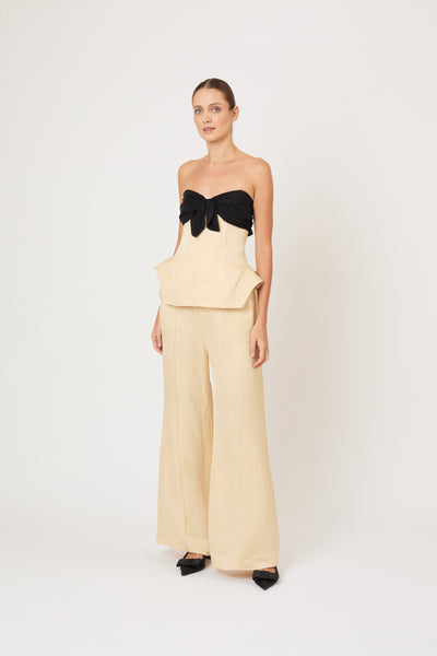 Paneled & Piped Flare Pant in Malta Linen Jacquard