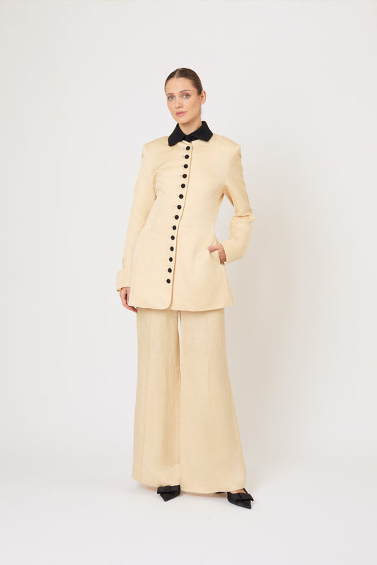 Rosie Assoulin Paneled Linen-Blend Flared Women Pants - Ivory Rosie Assoulin Paneled Linen-Blend Flared Women Pants - Ivory