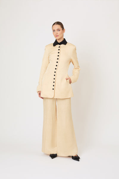Paneled & Piped Flare Pant in Malta Linen Jacquard