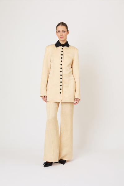 Paneled & Piped Flare Pant in Malta Linen Jacquard