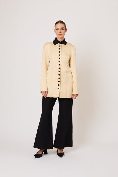 Paneled & Piped Flare Pant in Ridged Linen