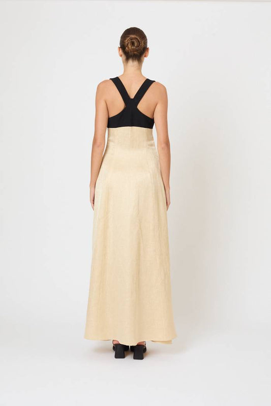 Row, Row, Row Your Buttons Dress in Malta Linen Jacquard