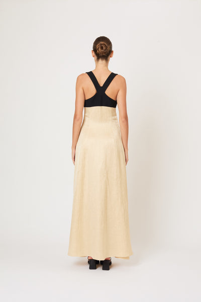 Row, Row, Row Your Buttons Dress in Malta Linen Jacquard