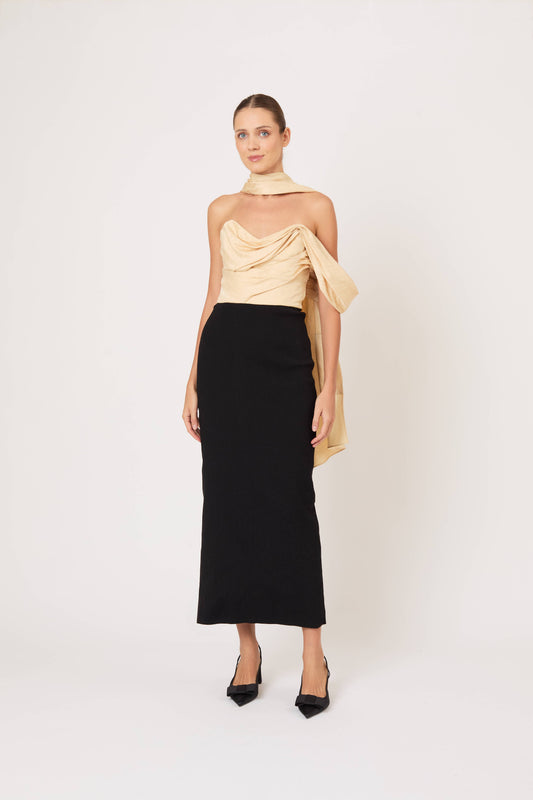 Burbling Stream Scarf Dress in Malta Linen Jacquard